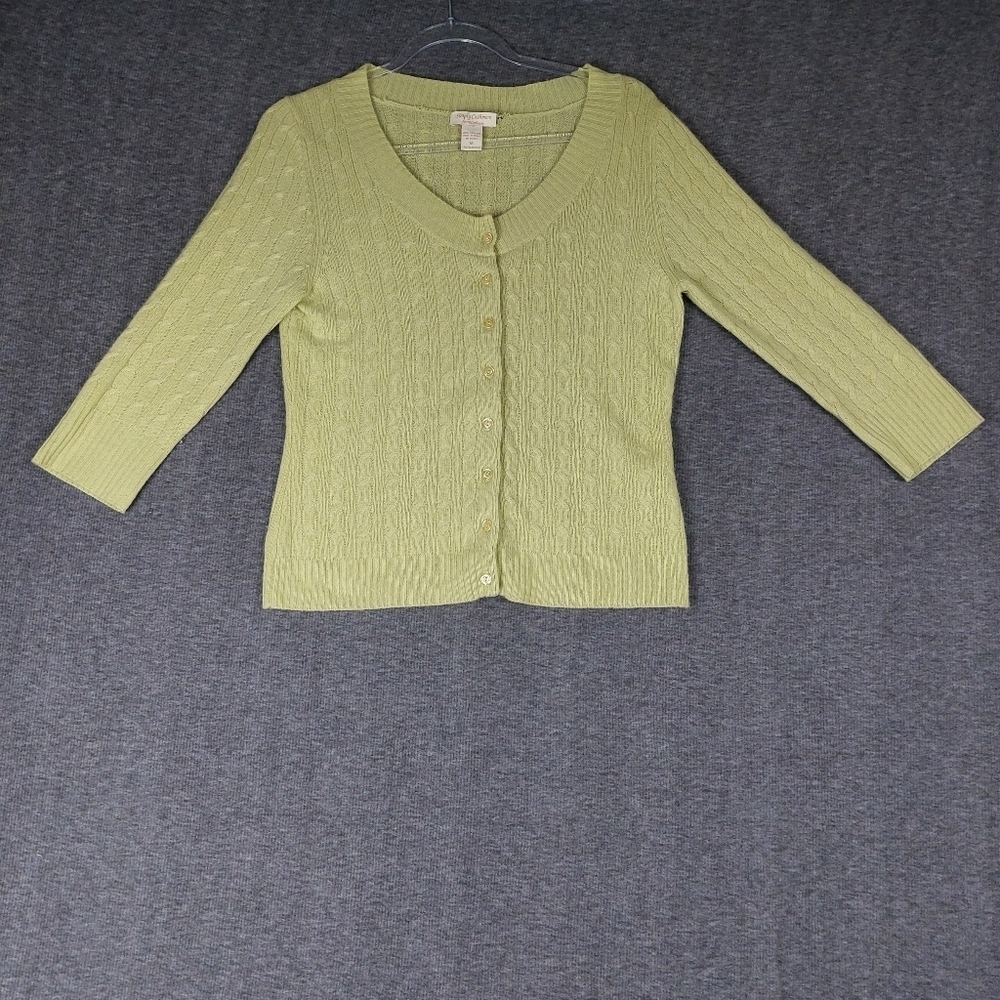 SIMPLY CASHMERE WOMENS VINTAGE GREEN 3/4 SLEEVE 100% CASHMERE CARDIGAN SIZE M